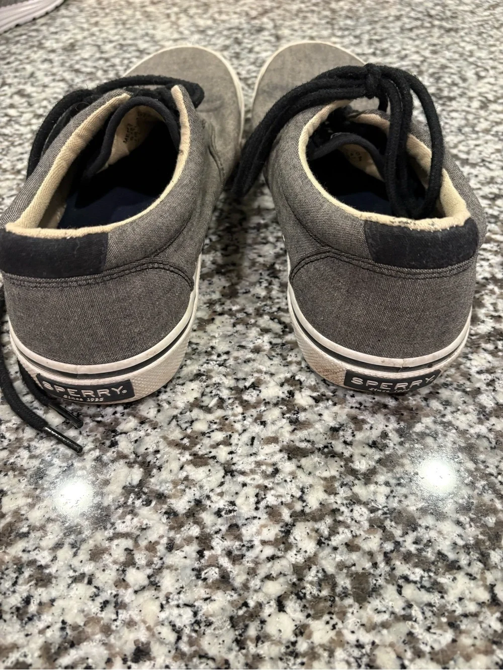 Sperry Men's Gray Canvas Lace-Up Boat Shoes with Black Laces